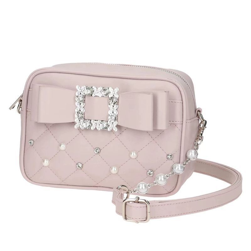 Bow Girly Fashion Pearl Rhinestone Rhombus Small Square Bags