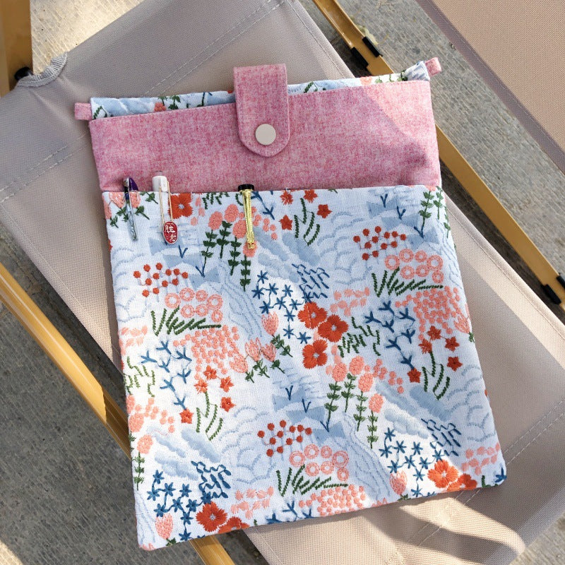 Linen Embroidery Portable Fabric Notepad Storage Bags