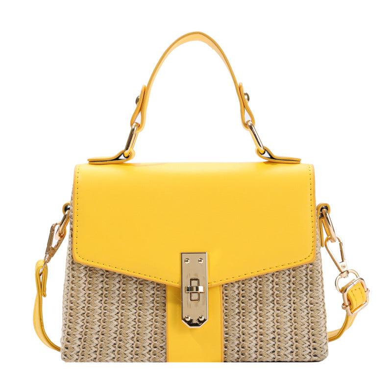 Women's Straw Fashion Color Contrast Stitching Portable Women's Messenger Bag