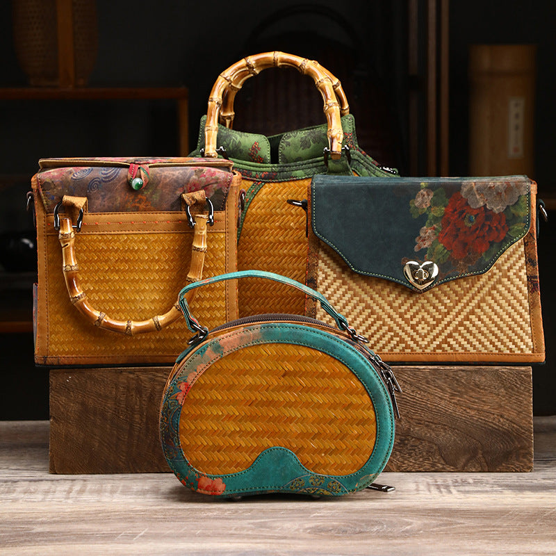 Chinese Style Yarn Fabric Bamboo Woven Cheongsam Match Ladies Bags