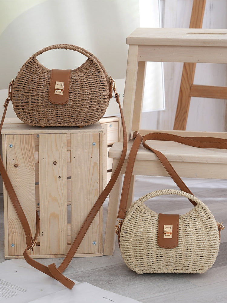 Frame Woven Straw Portable French Seaside Vacation Women's Messenger Bag