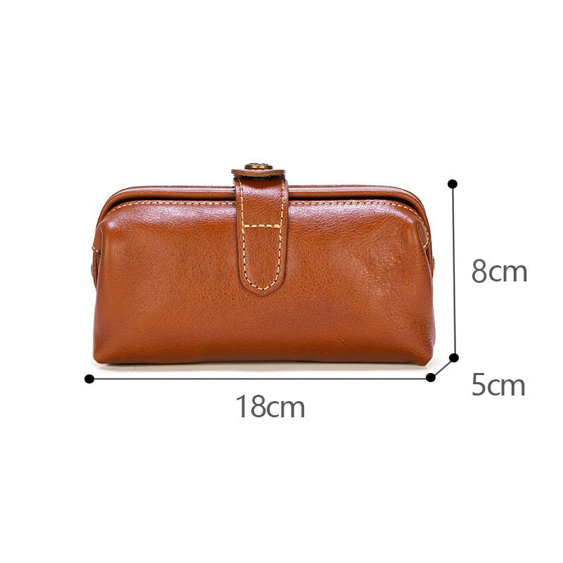 Retro First Layer Cowhide Genuine Leather Antique Women's Clutch