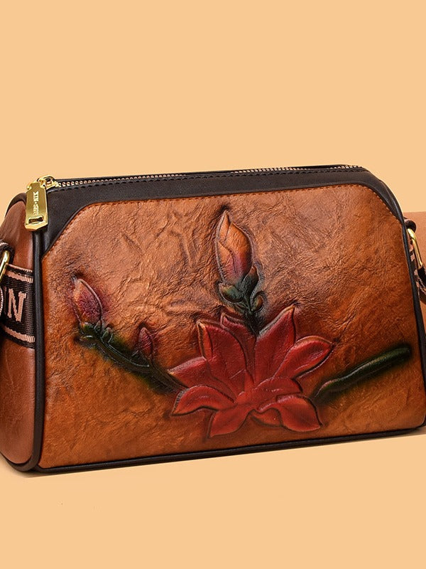 Women's Affordable Luxury Fashion Retro Chinese Ethnic Rune Carved Authentic Leather Women's Messenger Bag