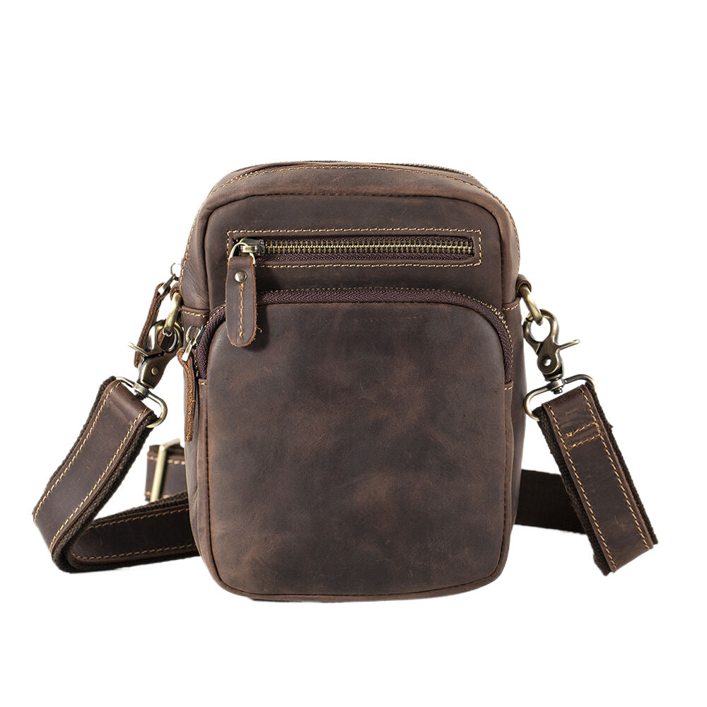Men's Multiple First Layer Cowhide Crazy Horse Men's Shoulder Bag
