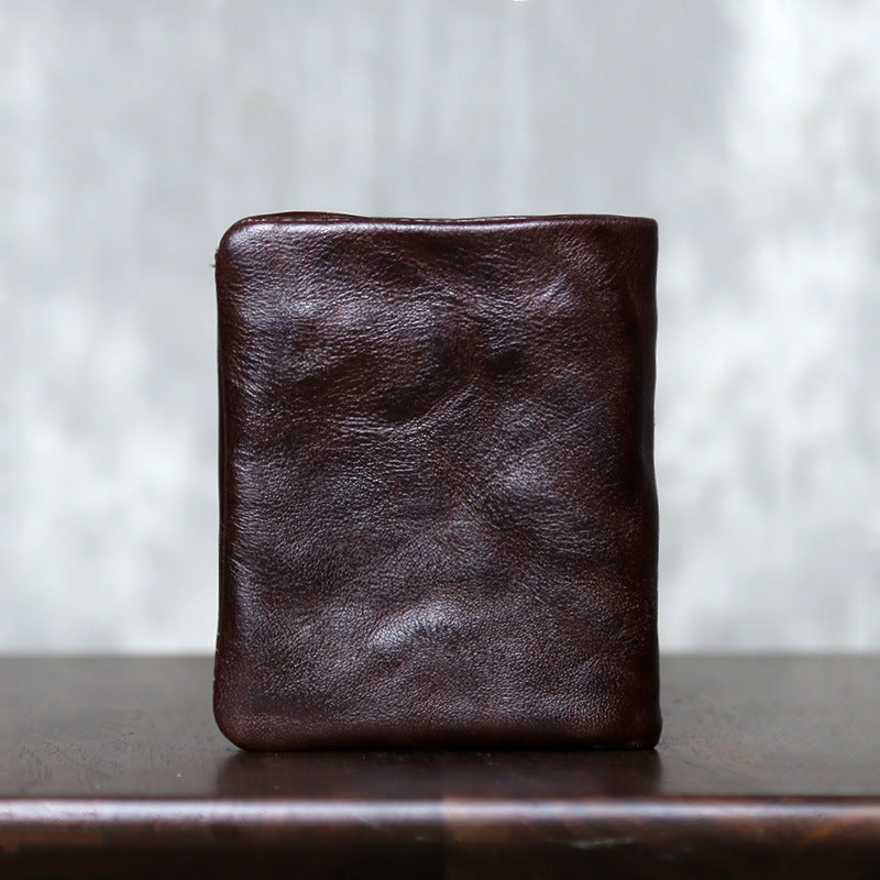 Men's Layer Cowhide Two Fold Leather Simple Vegetable Tanned Light Men's Wallet