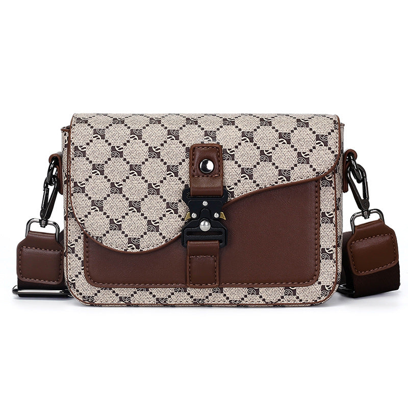 Men's Fashion Saddle Texture Good-looking Plaid Business Shoulder Bags