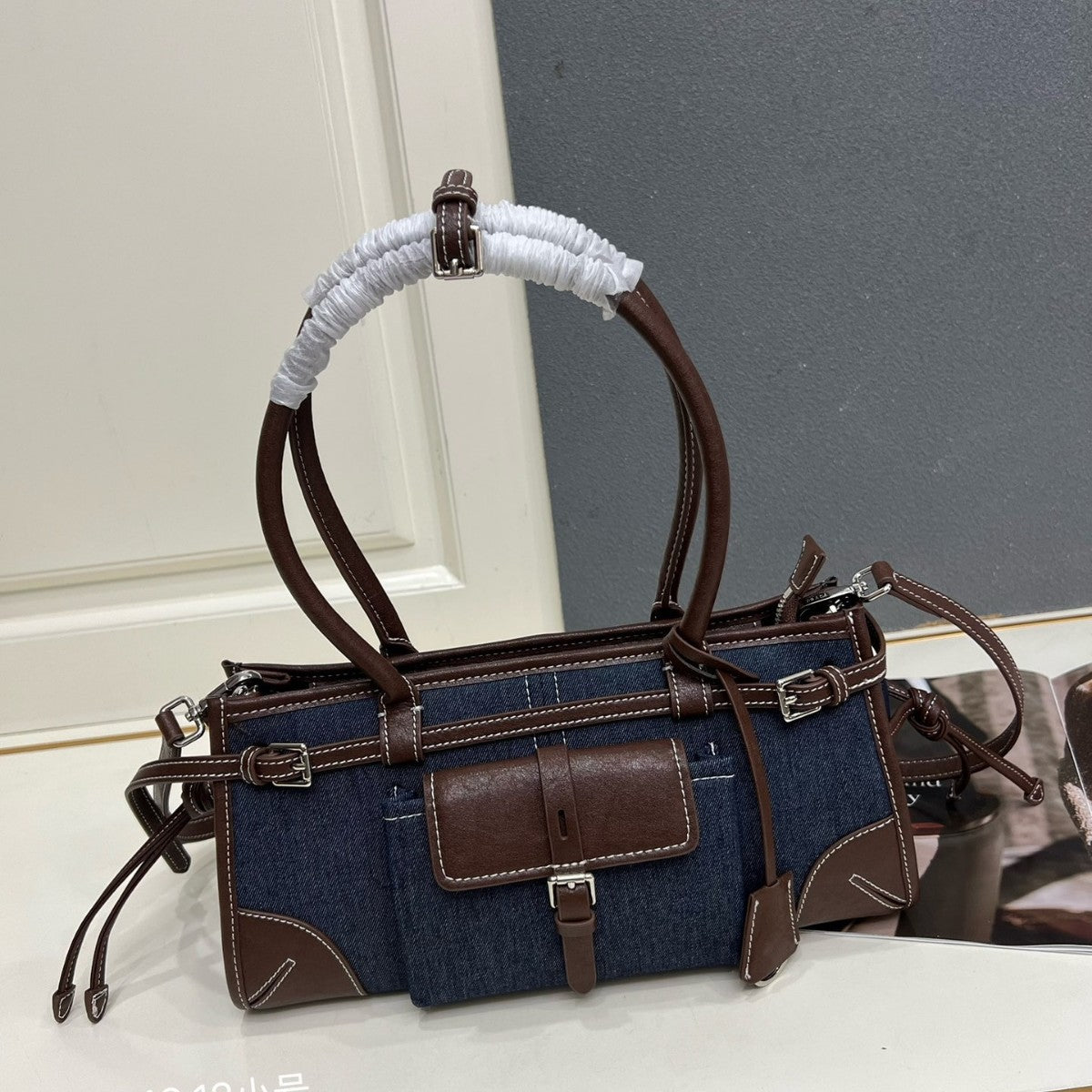 Home Denim Portable Contrast Color Large Capacity Women's Messenger Bag