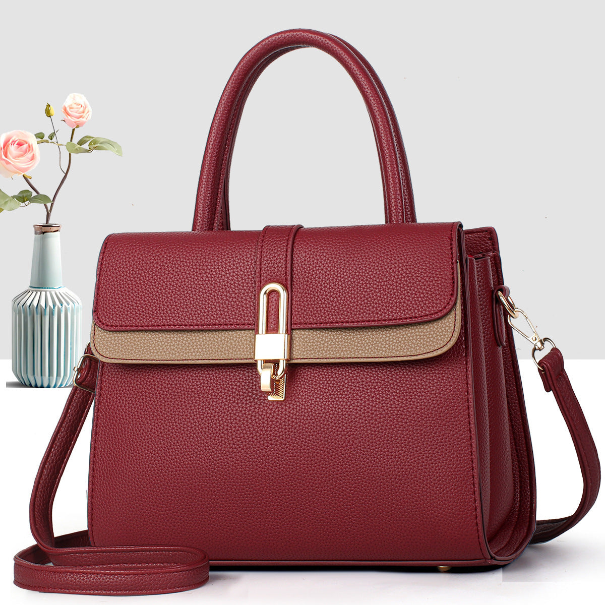 Women's High-grade Stitching Portable Light Luxury Lychee Bags