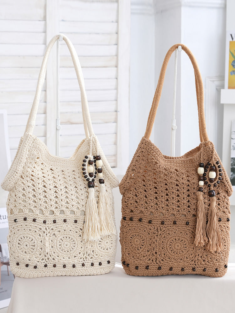 Style Cotton Thread Woven Seaside Vacation Leisure Beach Large Capacity Shoulder Bags