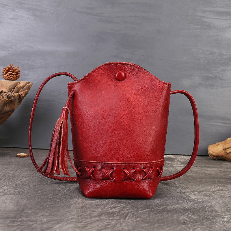 Women's Vintage Weave Mobile Mini Tassel Women's Messenger Bag