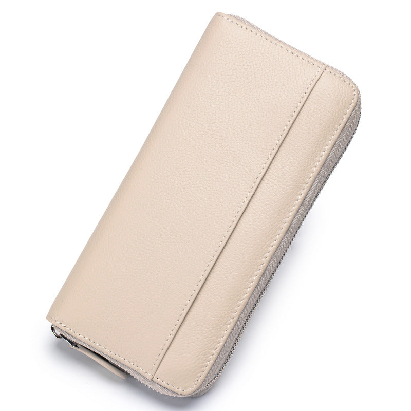 Women's First Layer Cowhide Organ Long Zipper Genuine Leather Large Capacity Ladies Wallet