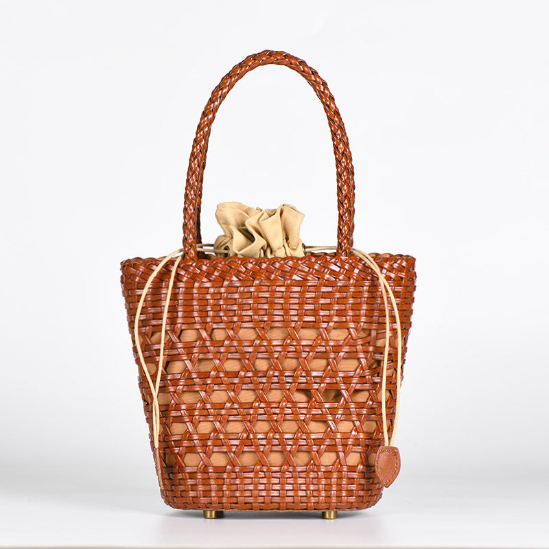 Hand-woven Authentic Leather Hollow Out Vegetable Basket Personality Women's Messenger Bag