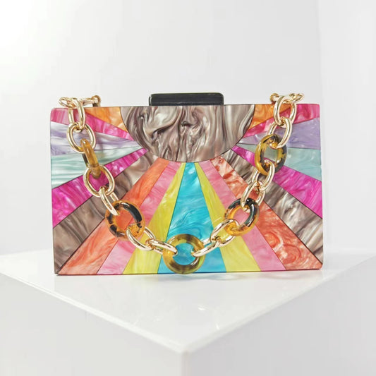 Women's Color Contrast Patchwork Acrylic One Wedding Banquet Dinner Bag