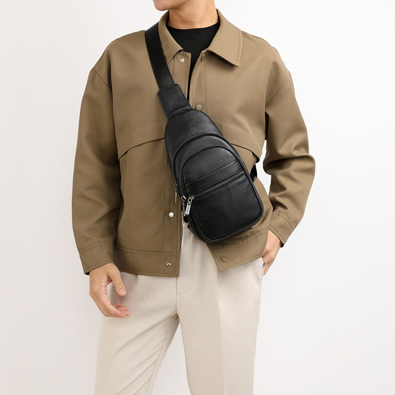 Men's Leather Leisure Fashion Trendy Cowhide Large Men's Chest Bag