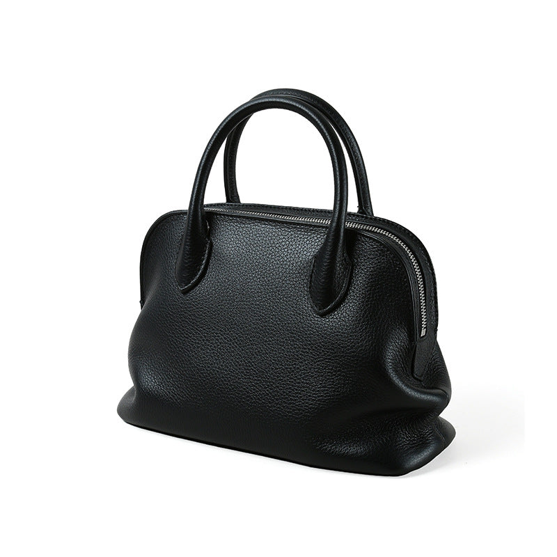 Women's Layer Cowhide Leather Simple Personality Pleated Women's Handbag