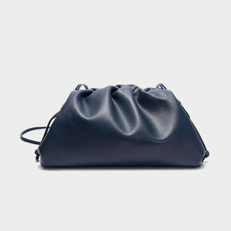 Women's Color Soft Cowhide Pleated Dumpling Fashion Trendy Clutch Dinner Cloud Women's Messenger Bag