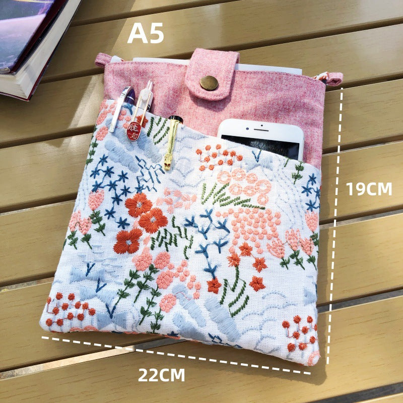 Linen Embroidery Portable Fabric Notepad Storage Bags