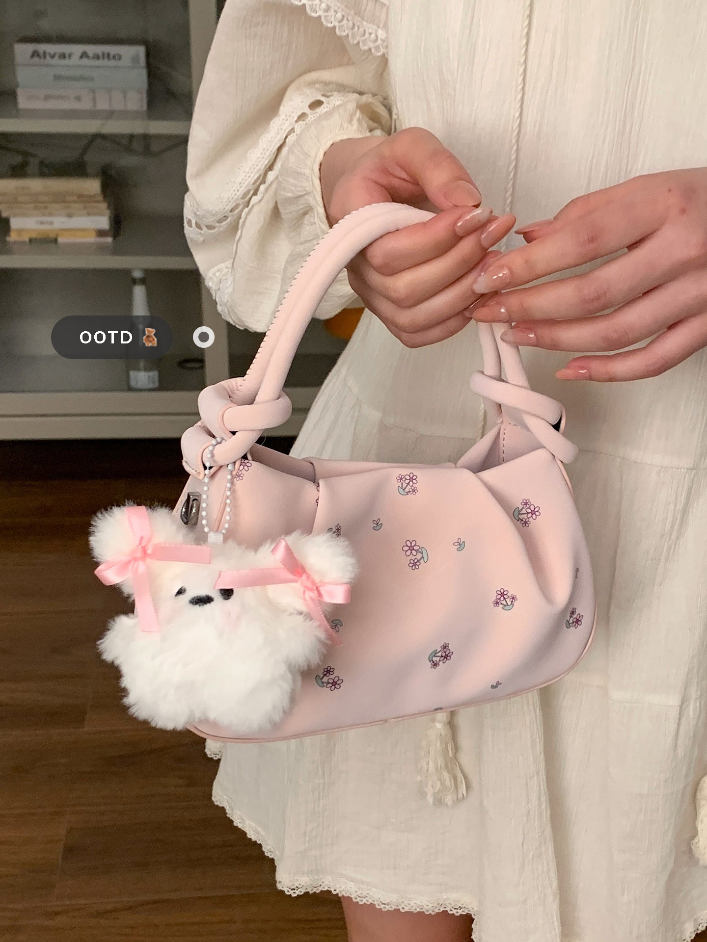 Women's Korean Style Fashion Carrying Flower Print Small Square Bag