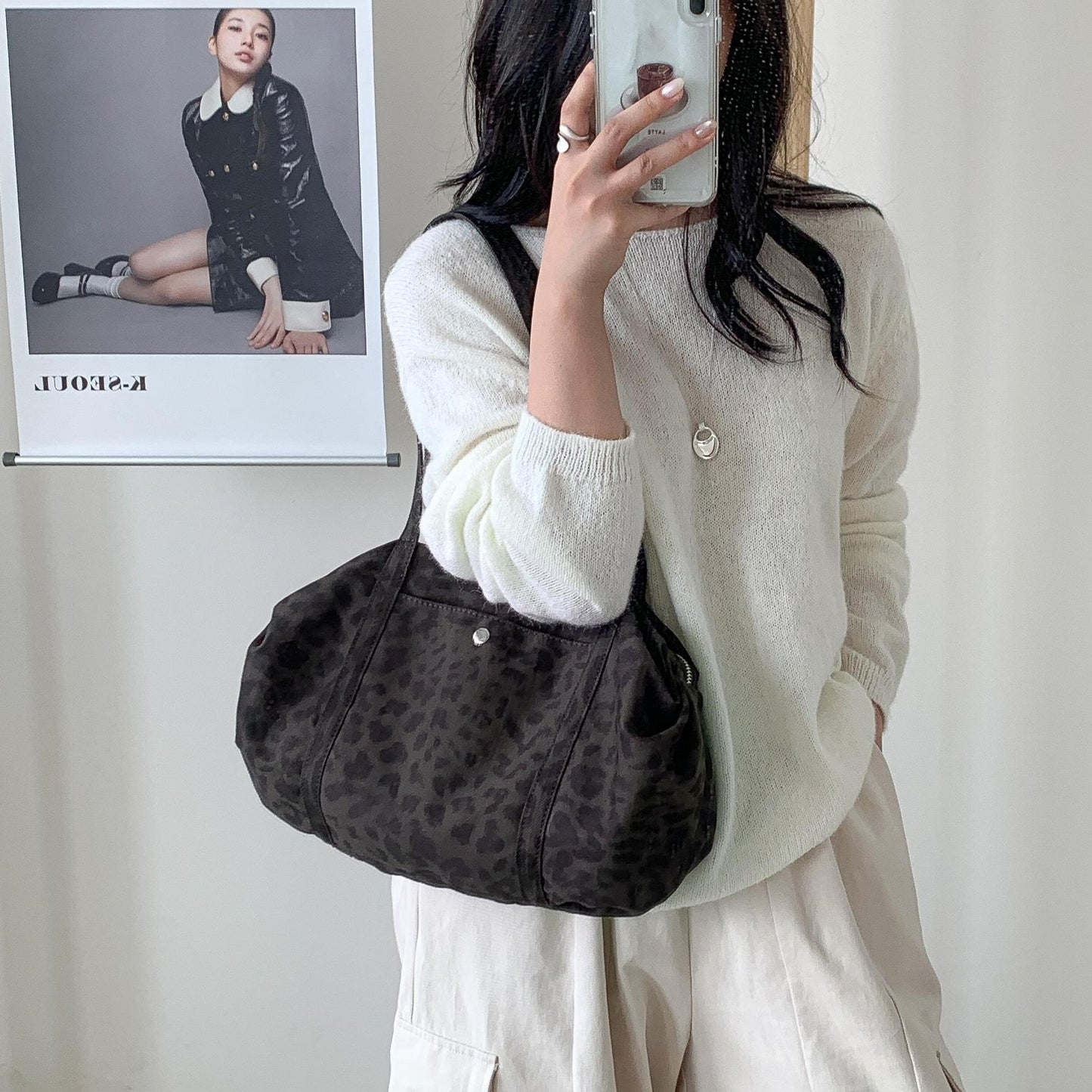 Women's Wild Leopard Print Retro Trendy Niche Underarm High Women's Shoulder Bag