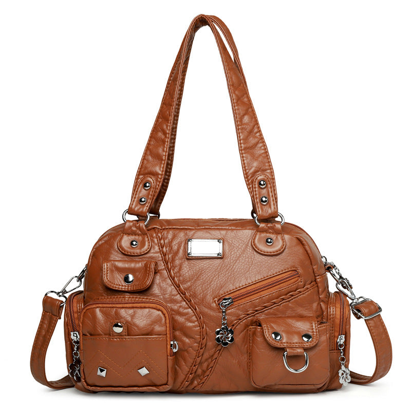 Women's Retro Soft Leather Motorcycle Trendy Women's Shoulder Bag