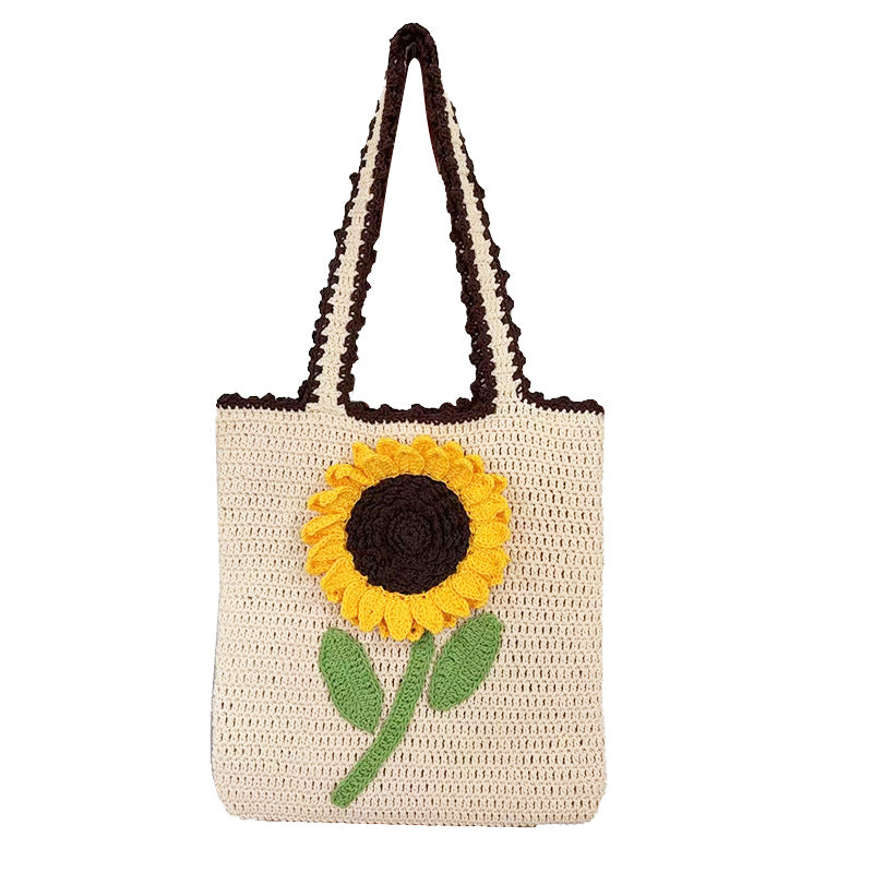 Women's Handmade Finished Sweet Summer Hand-woven Sunflower Women's Shoulder Bag