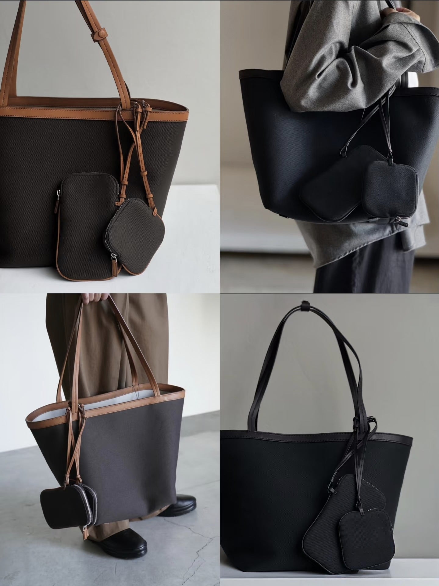 Minimalist Canvas Cowhide Stitching Double-sided Large Handbags