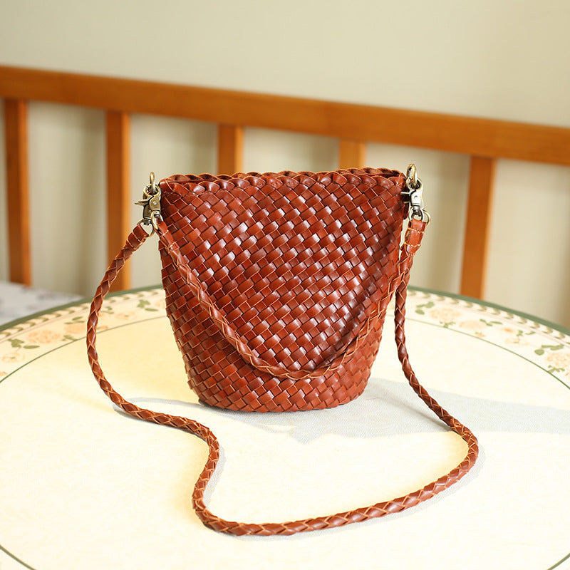 Hand-woven Commuter Hand Layer Cowhide Size Women's Handbag