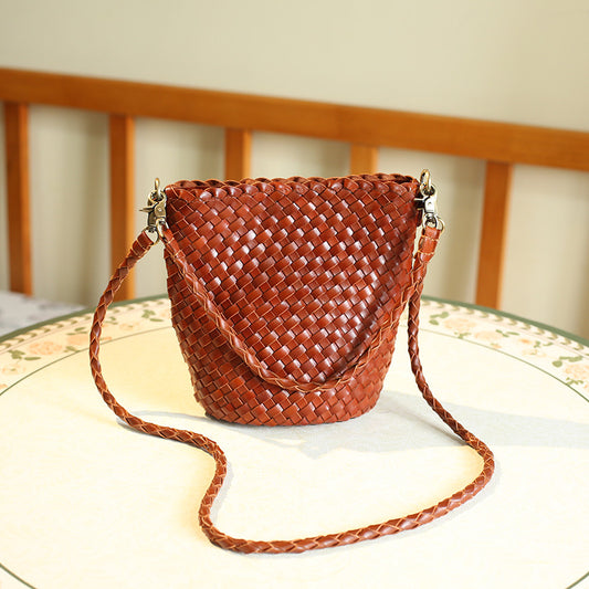 Hand-woven Commuter Hand Layer Cowhide Size Women's Handbag