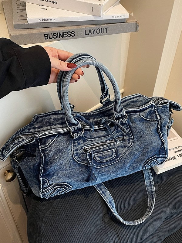 Women's Denim Motorcycle Niche Large Capacity Portable Distressed Texture Sweet Women's Handbag
