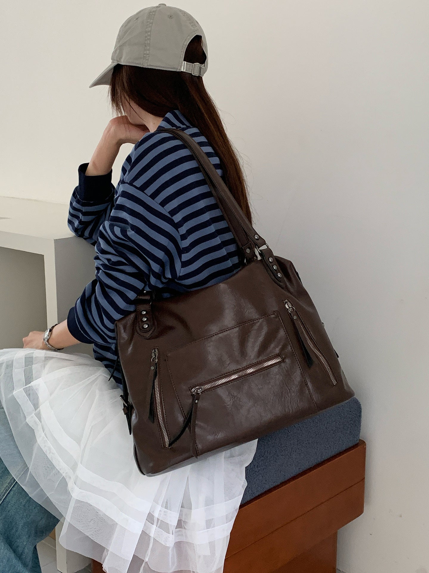 Women's American Retro Large Capacity Totes Design Fashion Motorcycle Commuter Bags