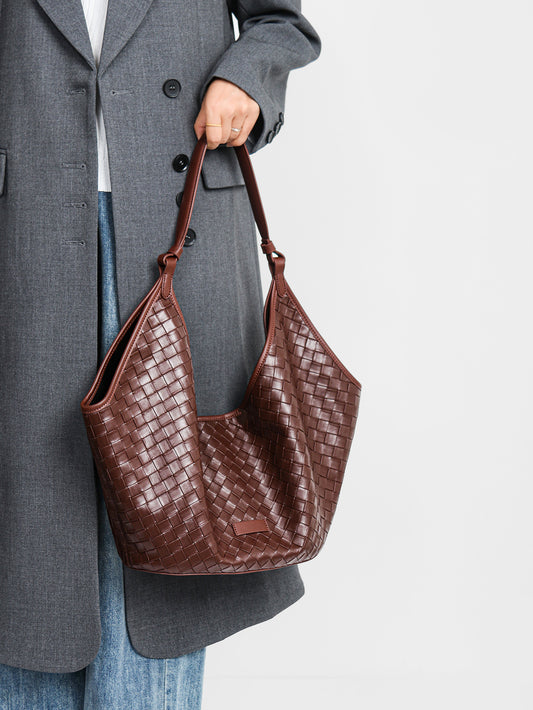 Genuine Large Capacity Female Fashionable Stylish Cowhide Woven Pattern Class Women's Leather Bag