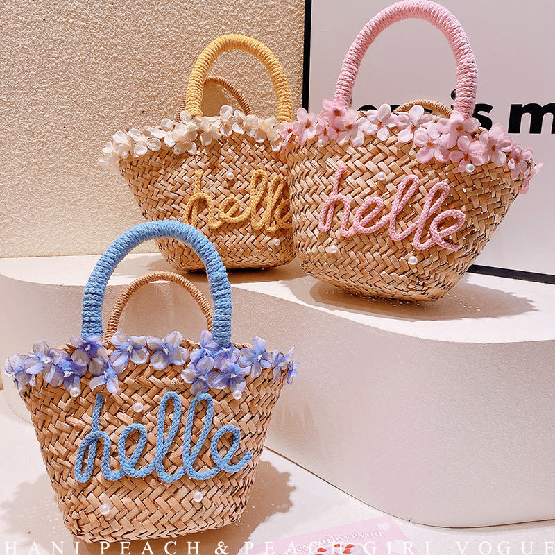 Pearl Letters Woven Straw Personalized High Women's Handbag
