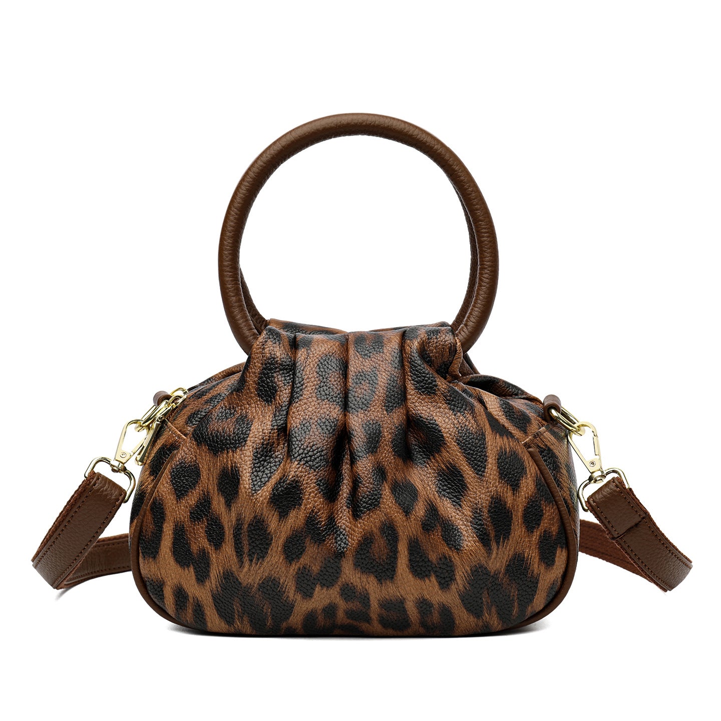 Women's Leopard Print Large Capacity Pleated Cloud Women's Handbag