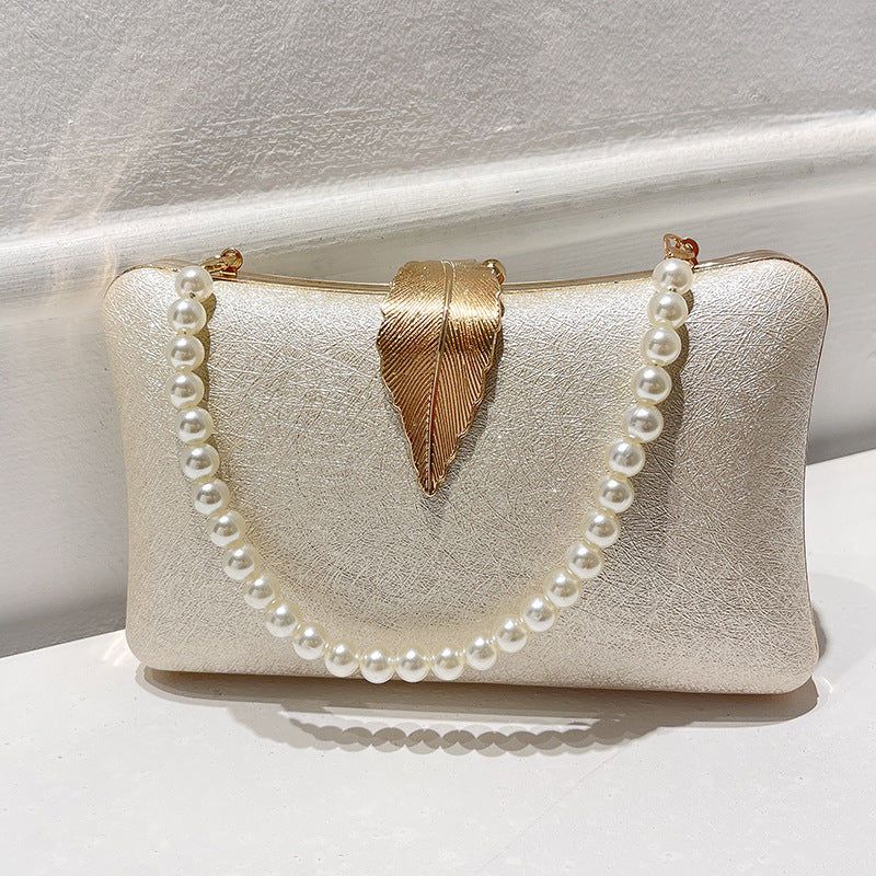 Women's Clutch High-grade Metal Leaf Pearl Dress Cheongsam Affordable Luxury Dinner Bag