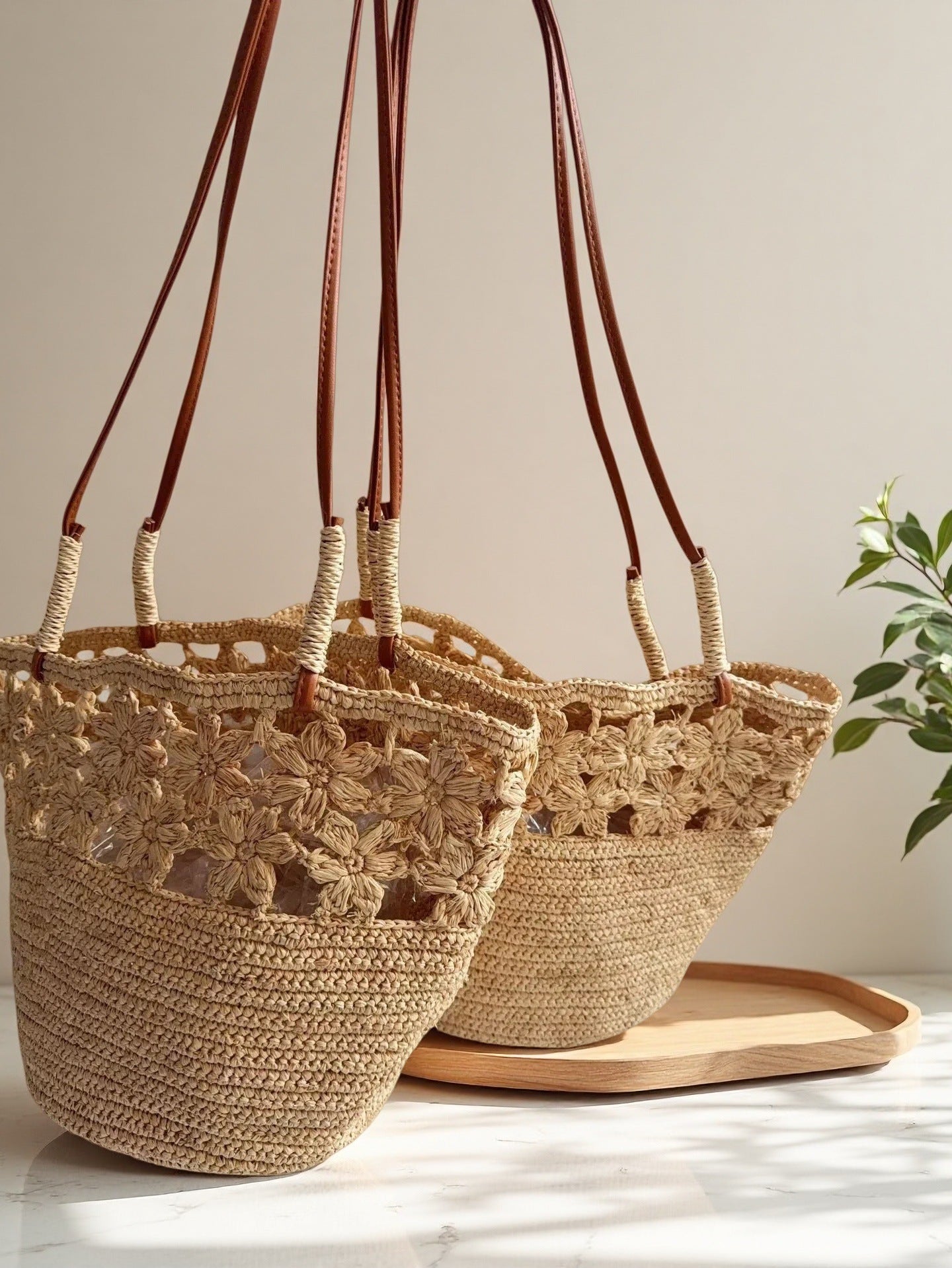 Women's Raffia Beach Woven Holiday Flowers Retro Shoulder Bags