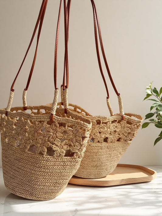 Women's Raffia Beach Woven Holiday Flowers Retro Shoulder Bags