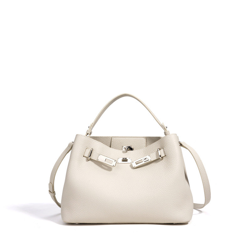 First Layer Cowhide Retro Lazy Barrel Practical Women's Leather Bag