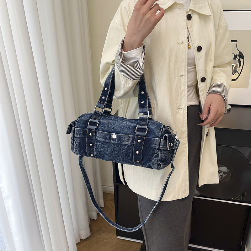 Women's Fashion Popular Rivet Motorcycle Retro Large Capacity Jeans Women's Shoulder Bag