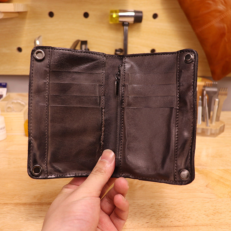Women's & Men's Handmade Cowhide Full Leather Vertical Planting Men's Wallet