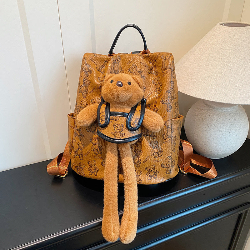 Korean Style Cute Cartoon Plush Bear Early High College Backpacks