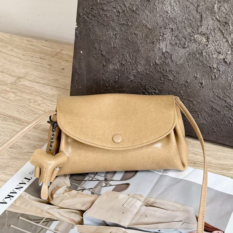 Oil Wax Cowhide Retro Minority Cloud Genuine Phone Bags