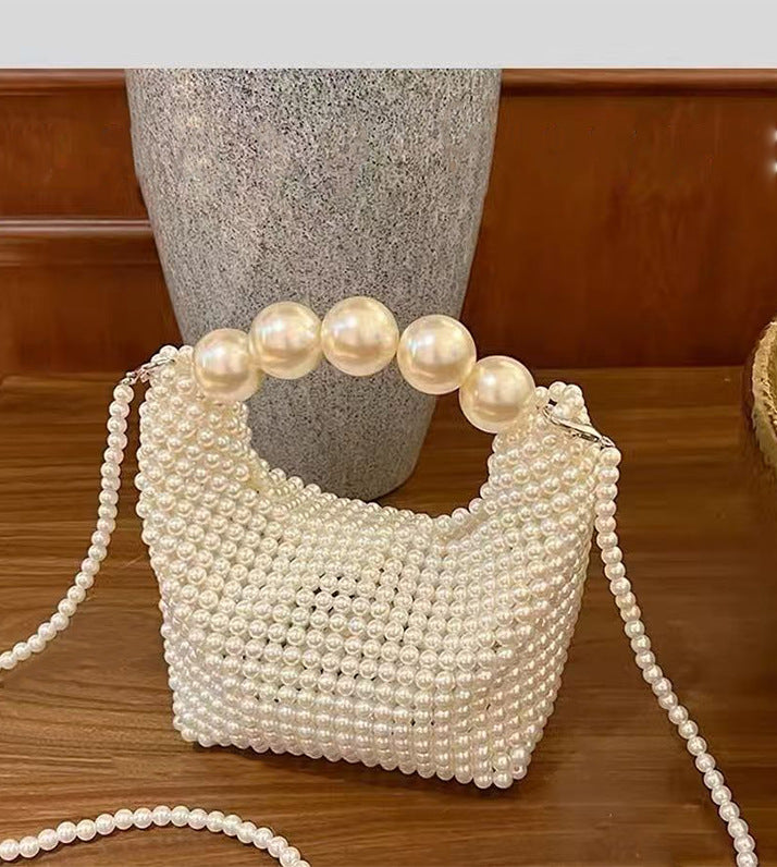 High-grade French Hand-woven Fairy Temperamental Beaded Pearl Women's Messenger Bag