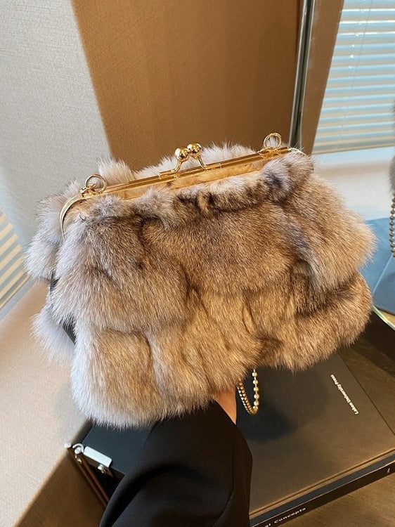 Women's Fox Fur Trend Chain Fashion Clipped Women's Messenger Bag