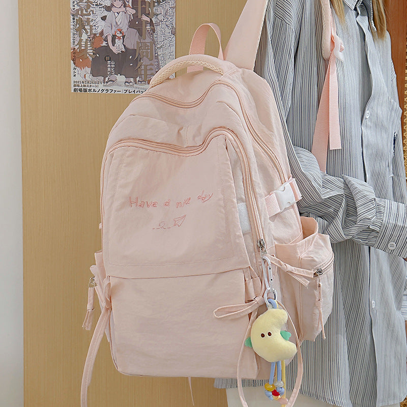 Women's Large Capacity Solid Color Simple Junior College Student Schoolbag