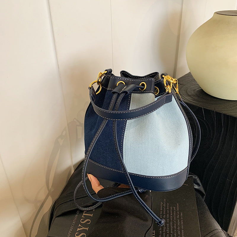 Contrast Patchwork Portable Female Korean Style Niche Drawstring Bundle Bags