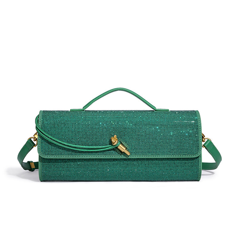 Women's Hot Rhinestone Exquisite Horizontal Diamond Portable Baguette Hand-held Dinner Bag