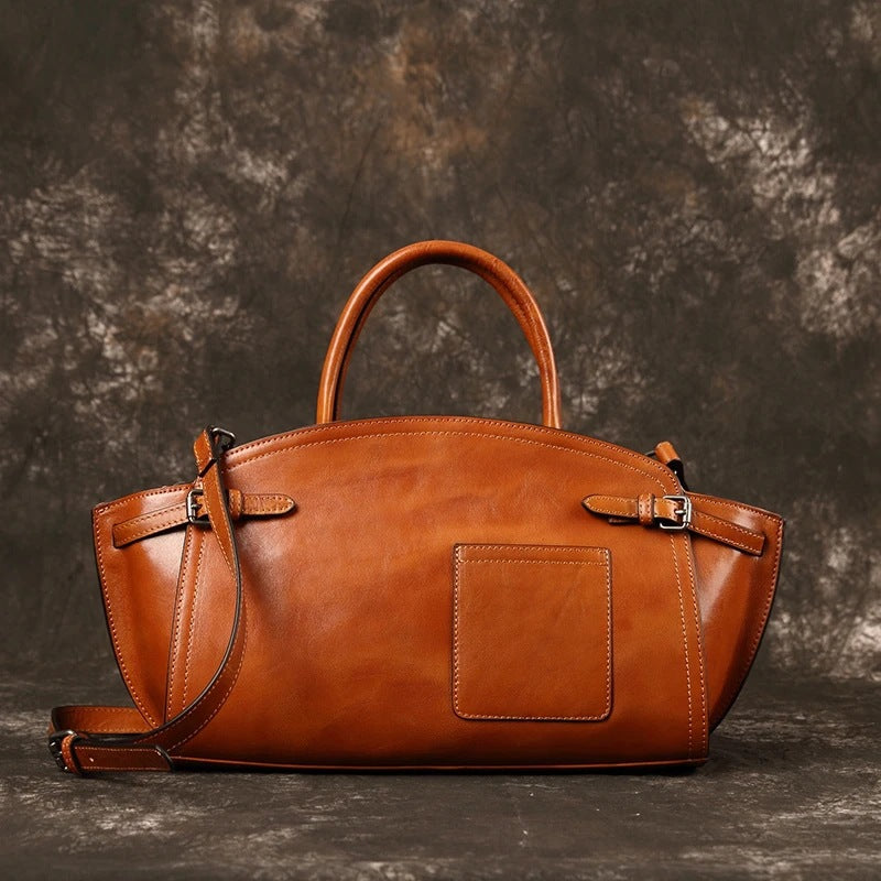 Leather Boston Bowling Design Retro Underarm Women's Handbag