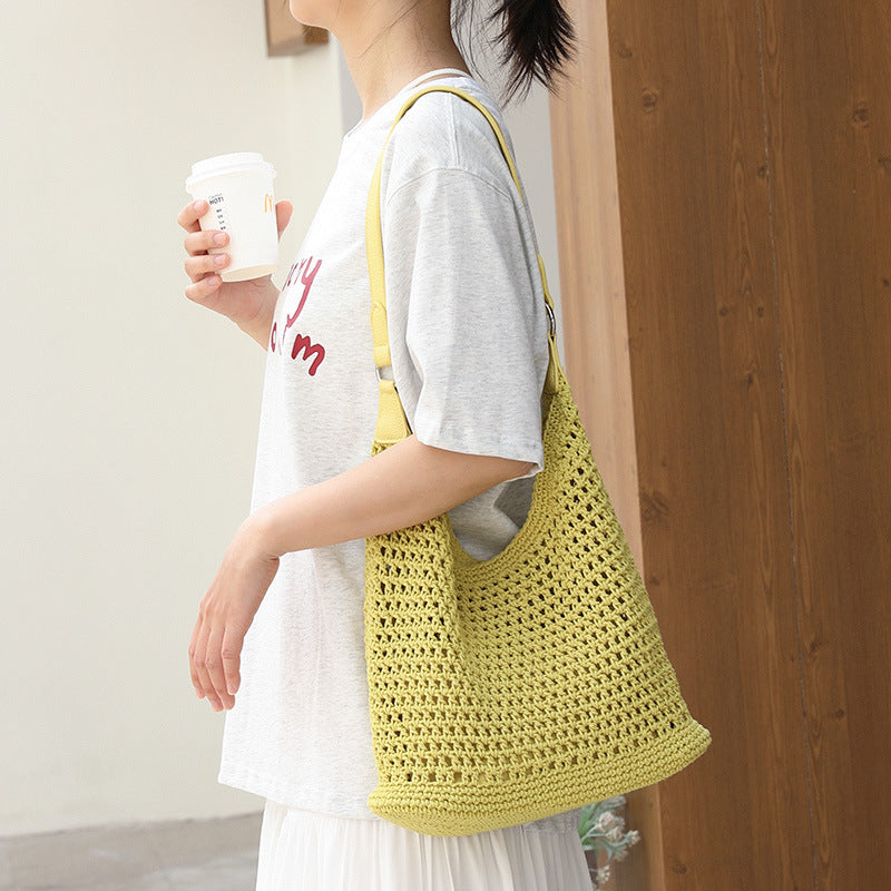 Women's Leisure Artistic Fashion Cotton Thread Hollow Hand-woven Women's Shoulder Bag