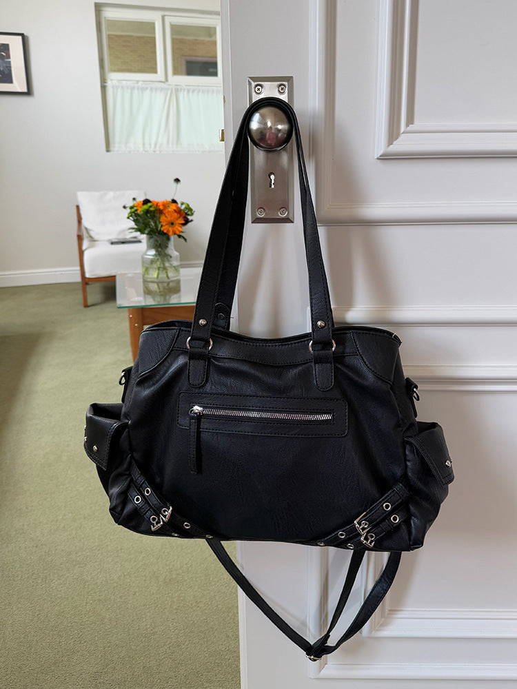 Retro Motorcycle Hot Large Capacity Black Women's Shoulder Bag
