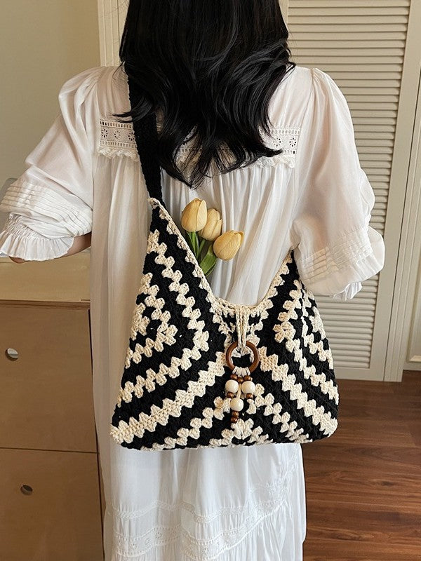 Cotton String Two Colors Hand-woven Daily Leisure Seaside Shoulder Bags